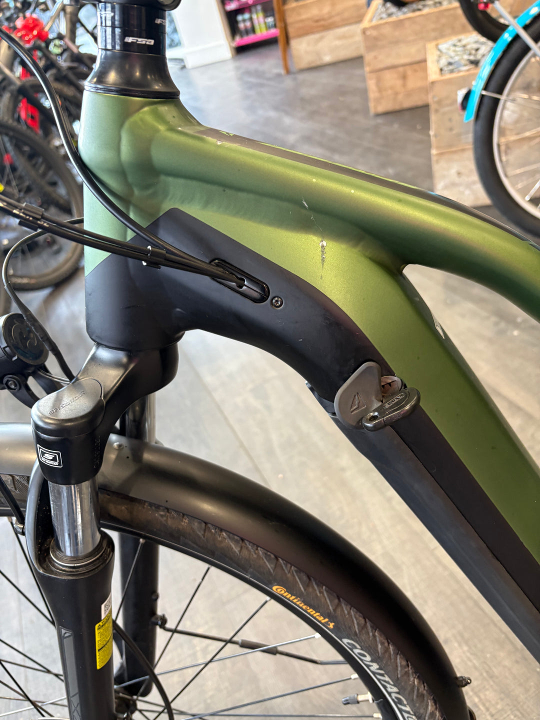 Green bike scratch on frame